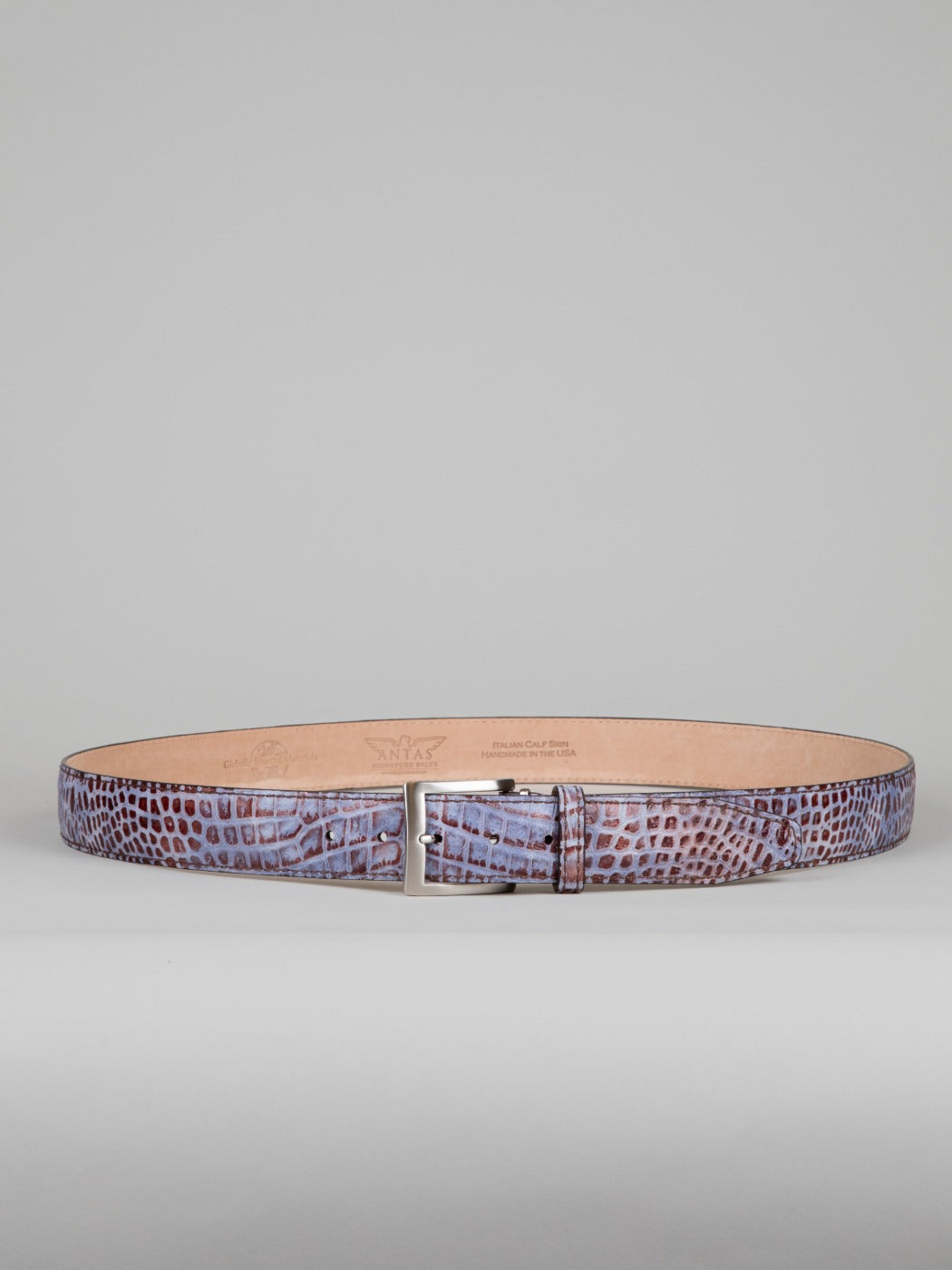 Italian Safari Mock Croc Belt - Blue Rust