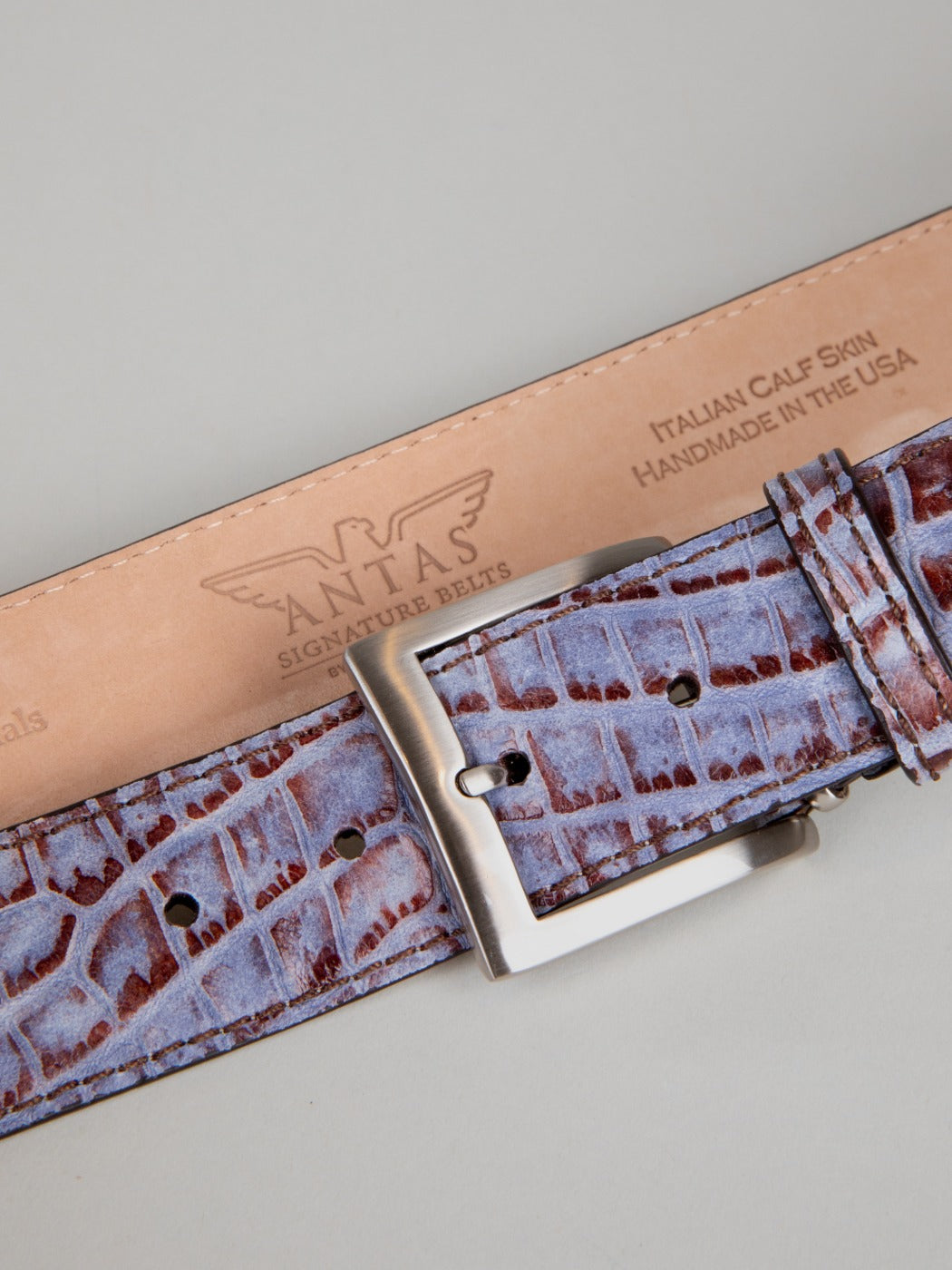 Italian Safari Mock Croc Belt - Blue Rust