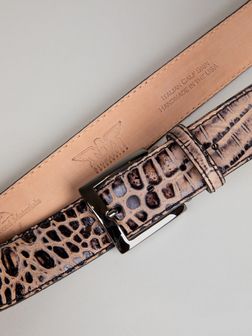 Italian Safari Mock Croc Belt - Coffee