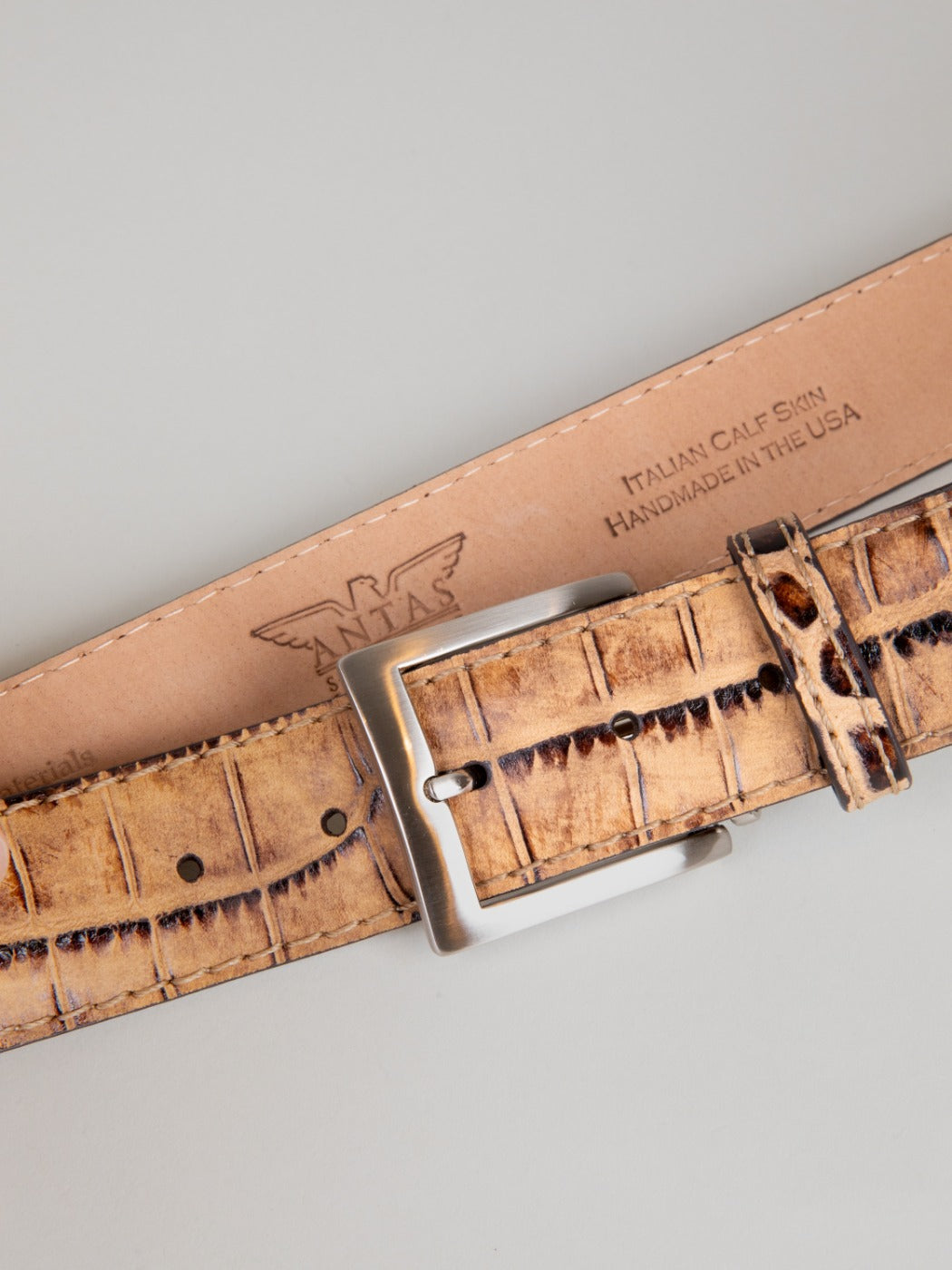 Italian Safari Mock Croc Belt - Cognac