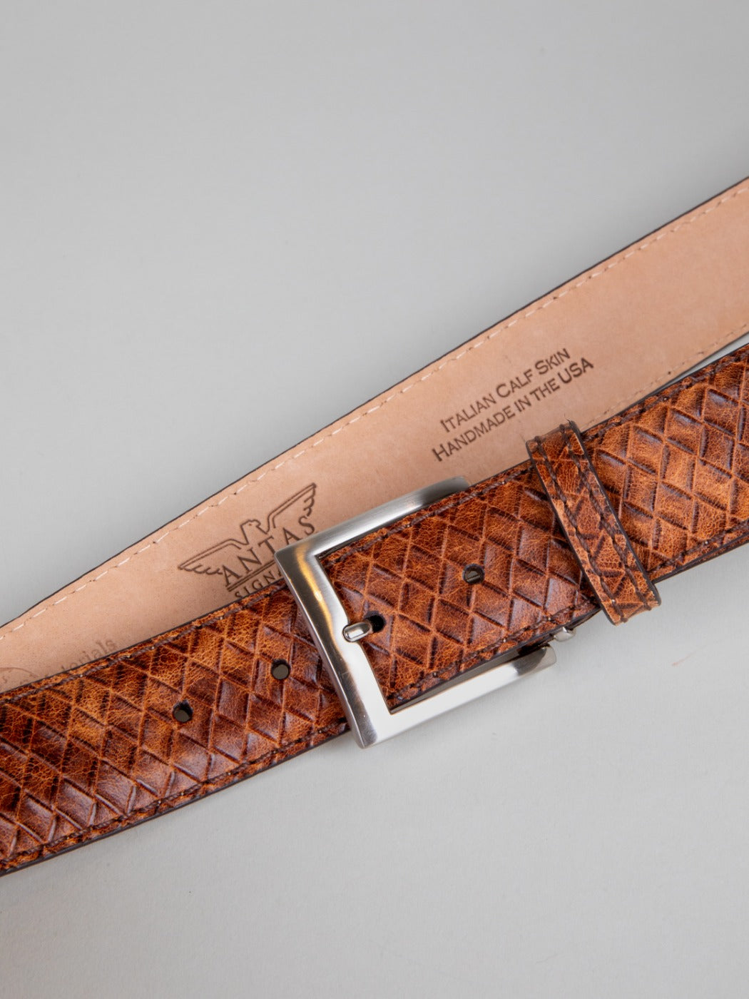 Italian Basket Weave Belt - Cognac