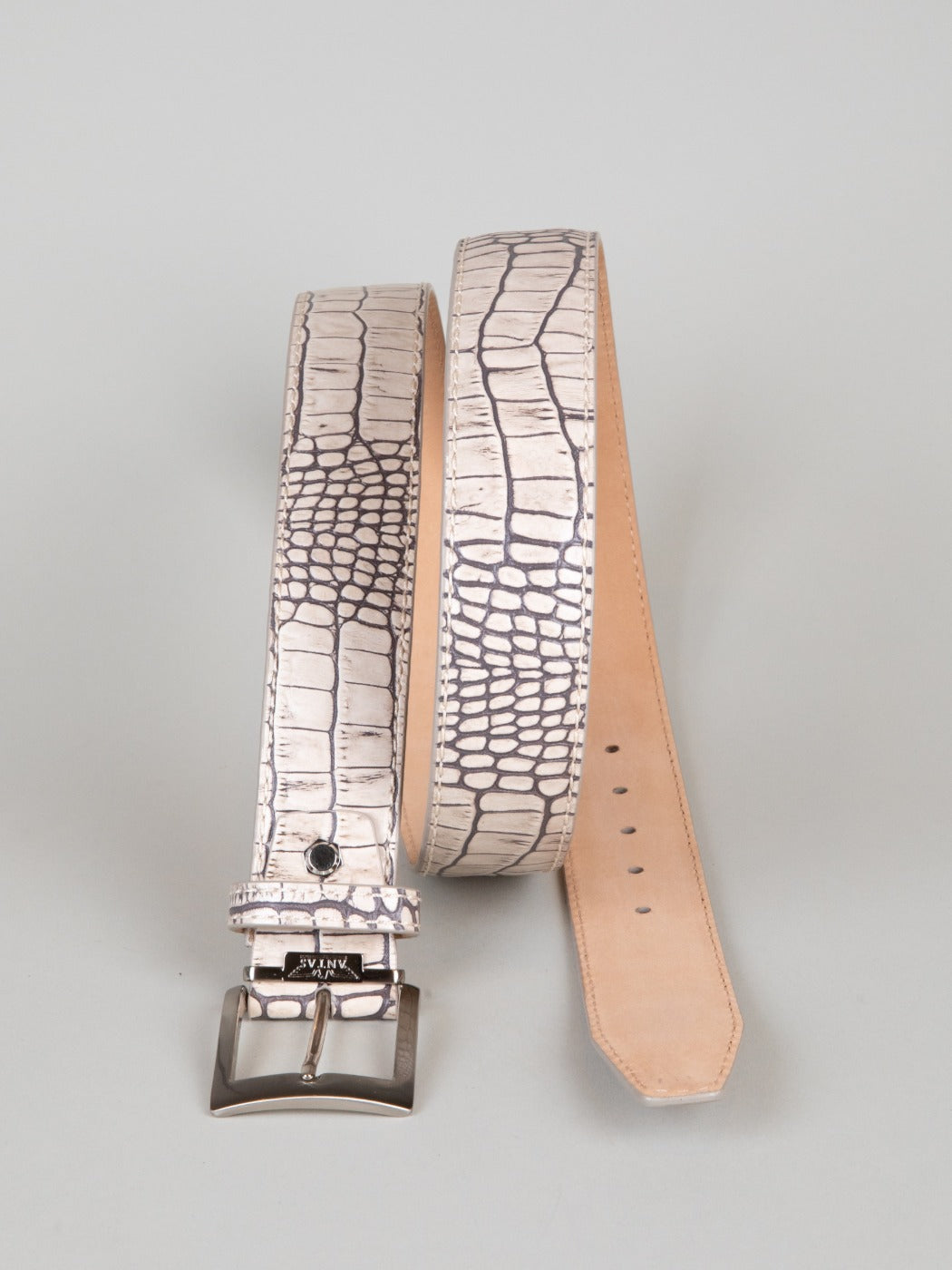 Italian Two Tone Croc Belt - Stone