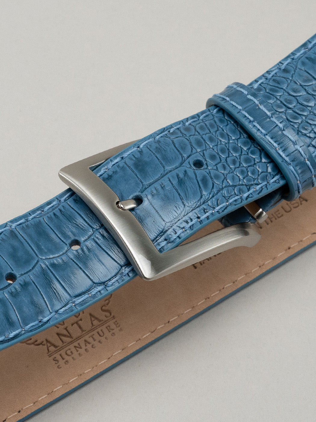 Italian Mock Crocodile Belt - Blue Jean