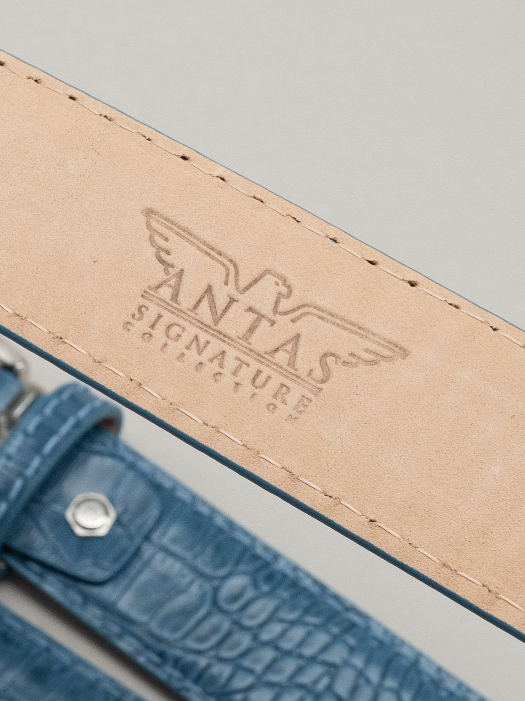 Italian Mock Crocodile Belt - Blue Jean