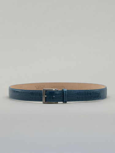 Italian Mock Crocodile Belt - Blue Jean