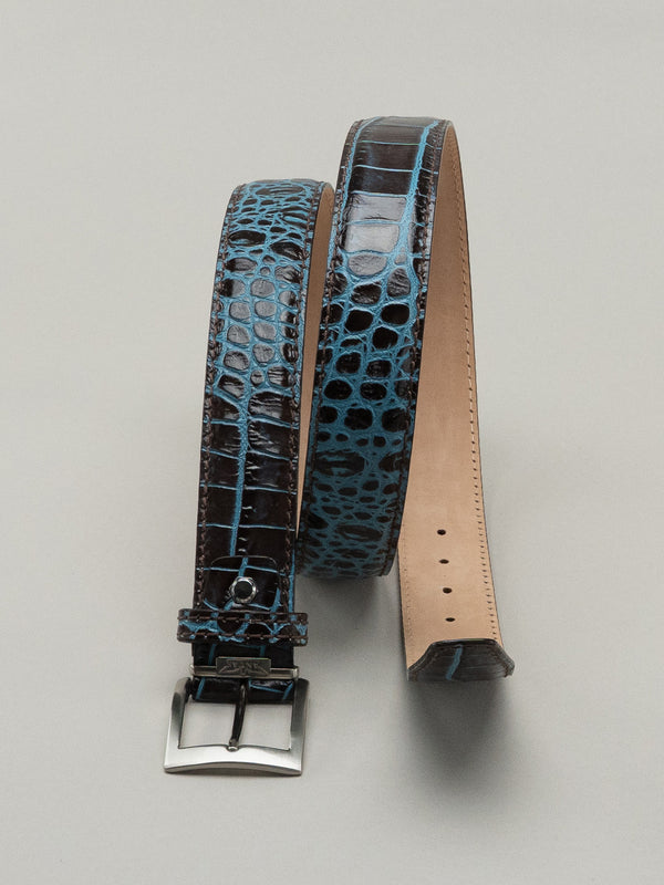 Italian Two Tone Mock Crocodile Belt - Sea Salt