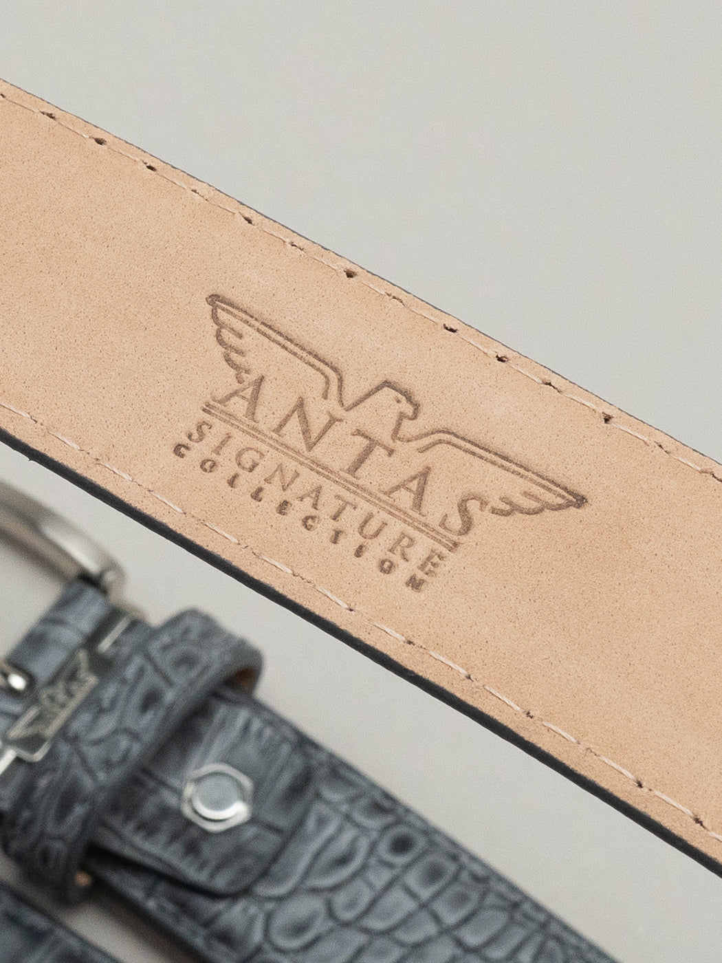 Italian Mock Crocodile Belt - Grey