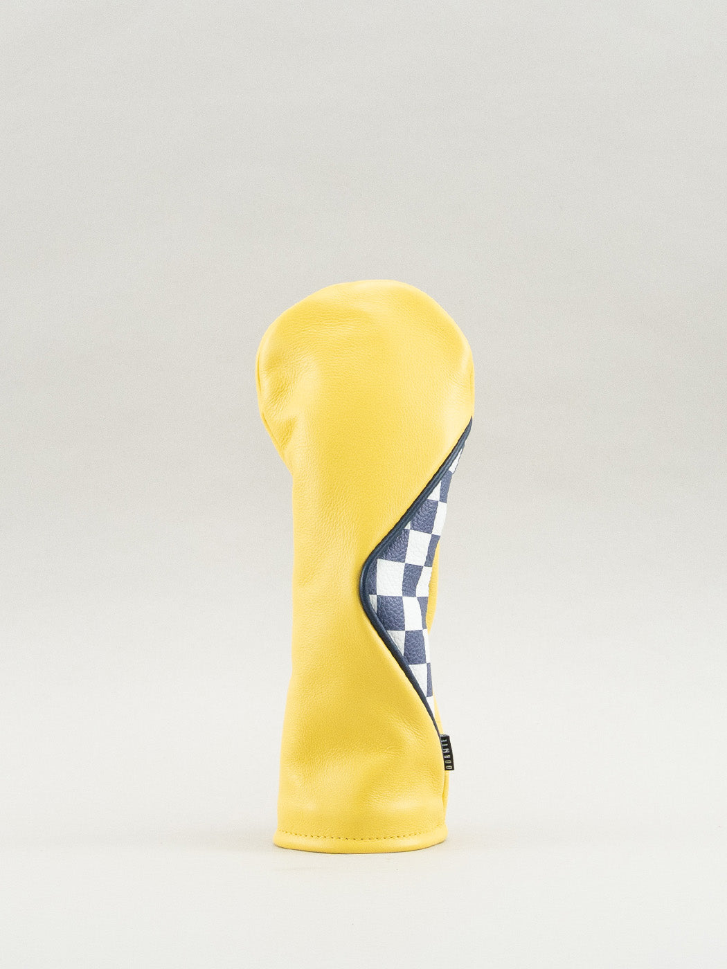 Yellow golf club headcover with checkered flag window