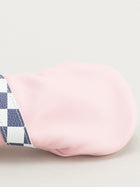 Pink dormie workshop golf head cover with checkered and yellow stripes