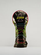 Neon Nights Golf club head cover with colorful design and 'Dormie' branding on a black background